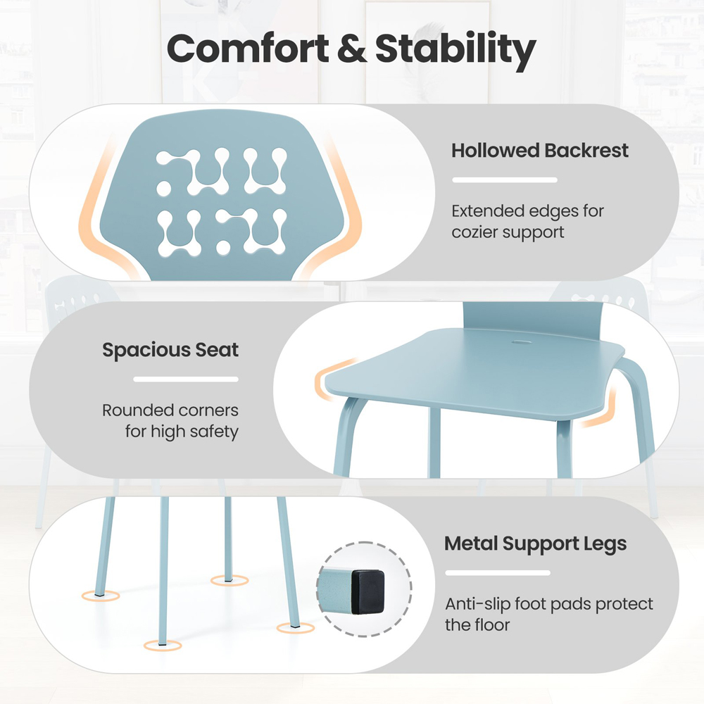 Costway Set of 4 Blue Hollowed Backrest Dining Chairs Image 7