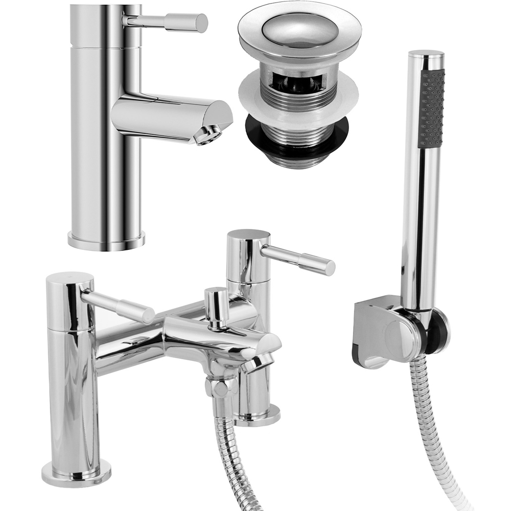 Nes Home Blossom Chrome Bath Shower Mixer and Basin Mono Tap with Waste Image 1