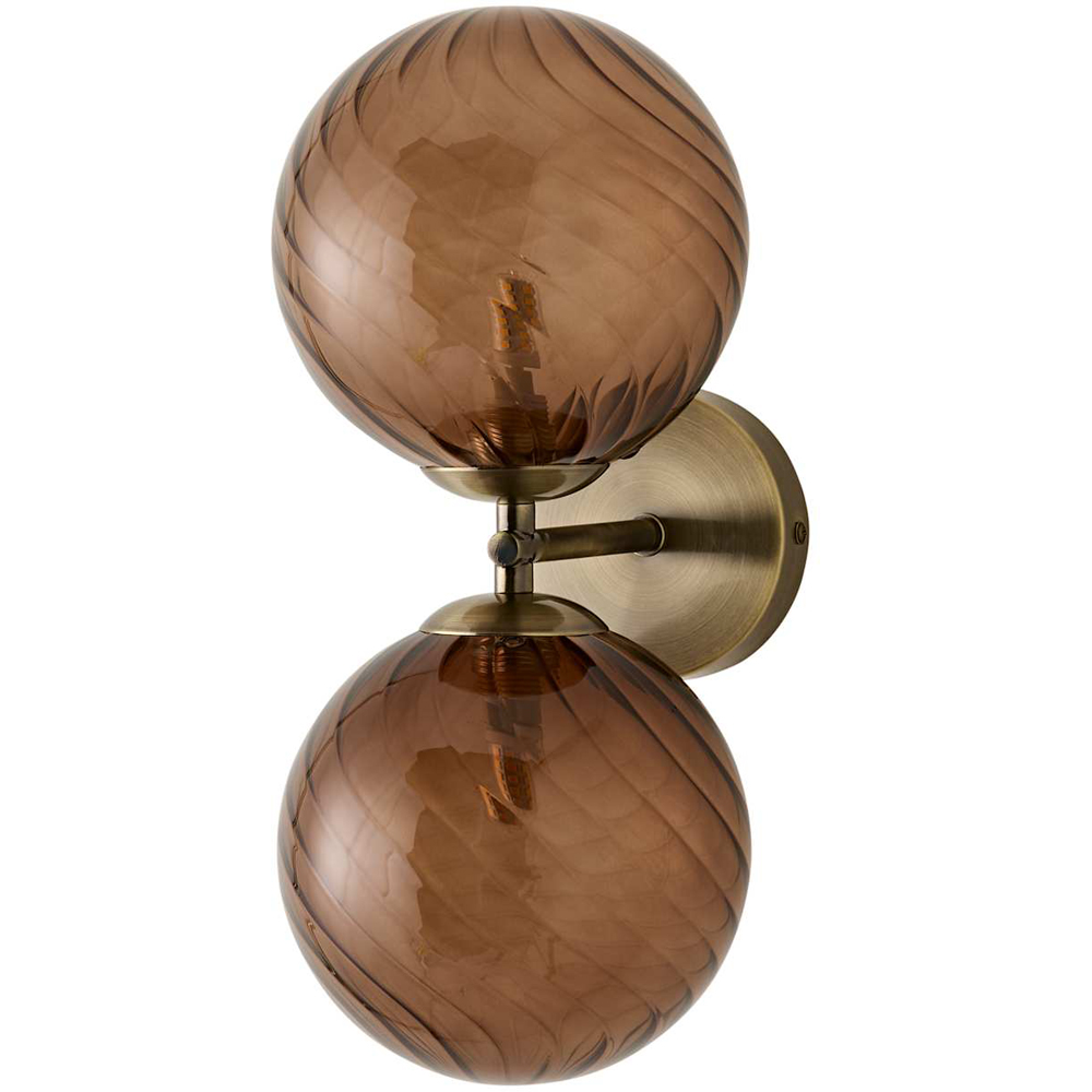 ValueLights Sydney Brushed Brass 2-Way Glass Globe Wall Light with Bulb 2 Pack Image 1