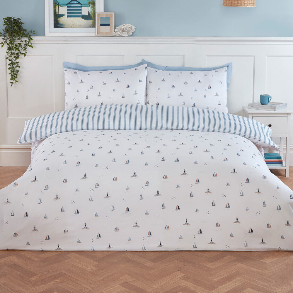 Sail Boats Duvet Set Blue Superking Image 1