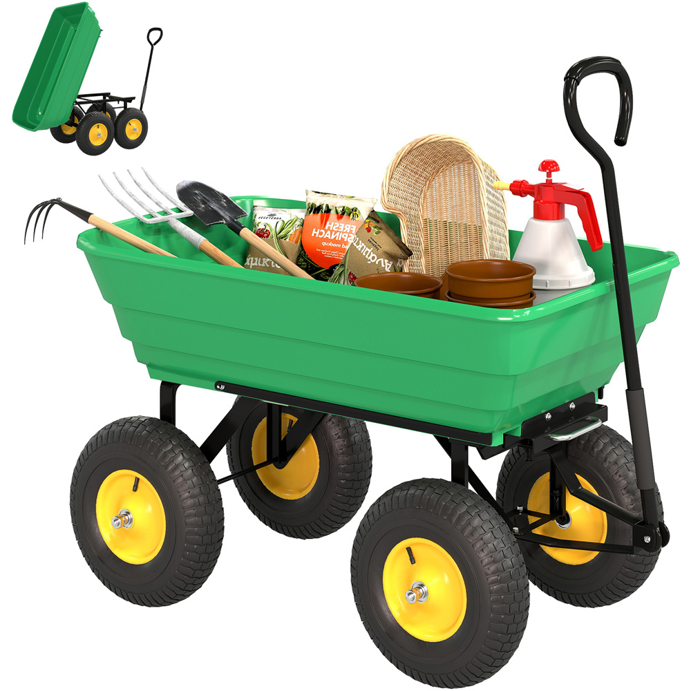 Outsunny 75L Green Heavy Duty Trolley Garden Cart Image 3
