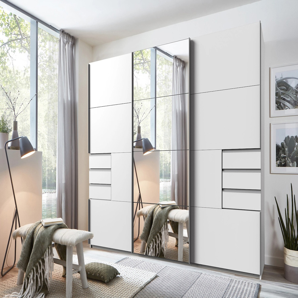 TJ'S Saigon 3 Sliding Door 6 Drawer White Wardrobe Image 5