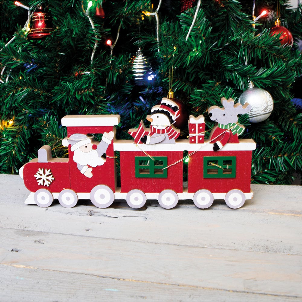 St Helens LED Red Wooden Festive Ornamental Train Image 3