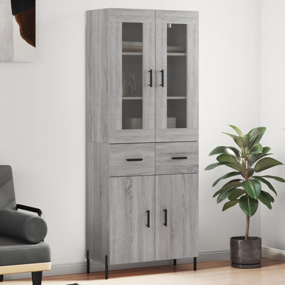 vidaXL 4 Door 2 Drawer Grey Sonoma Highboard Image 1