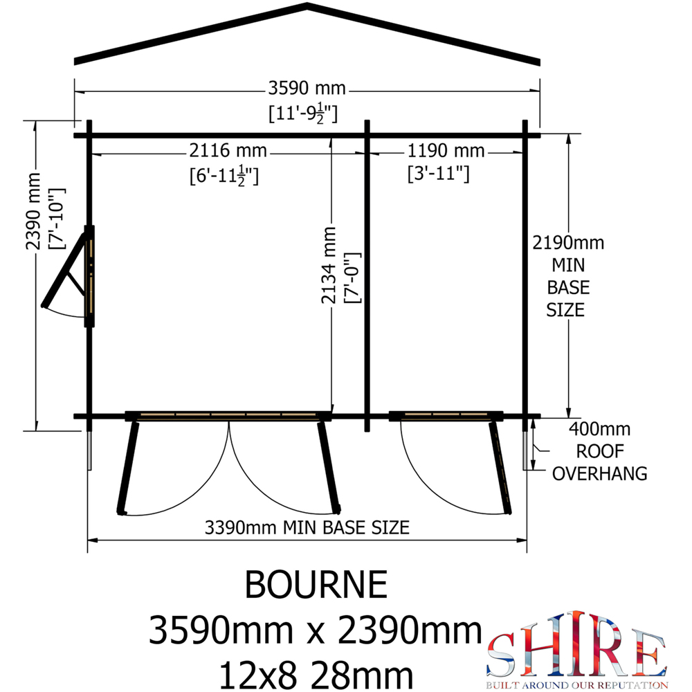 Shire Bourne 12 x 8ft Dual-Purpose Apex Garden Log Cabin with Integral Storage Image 8