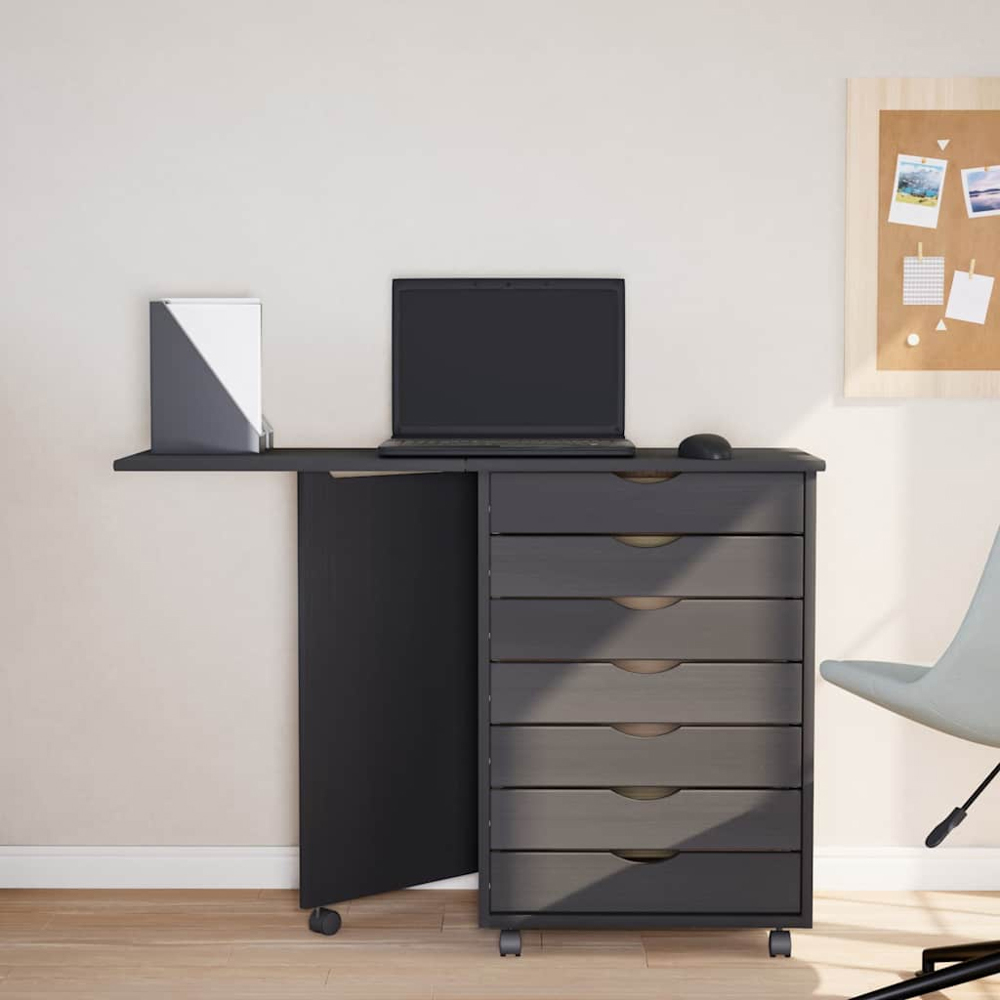 vidaXL Moss 7 Drawer Grey Solid Pine Wood Rolling Cabinet Image 7