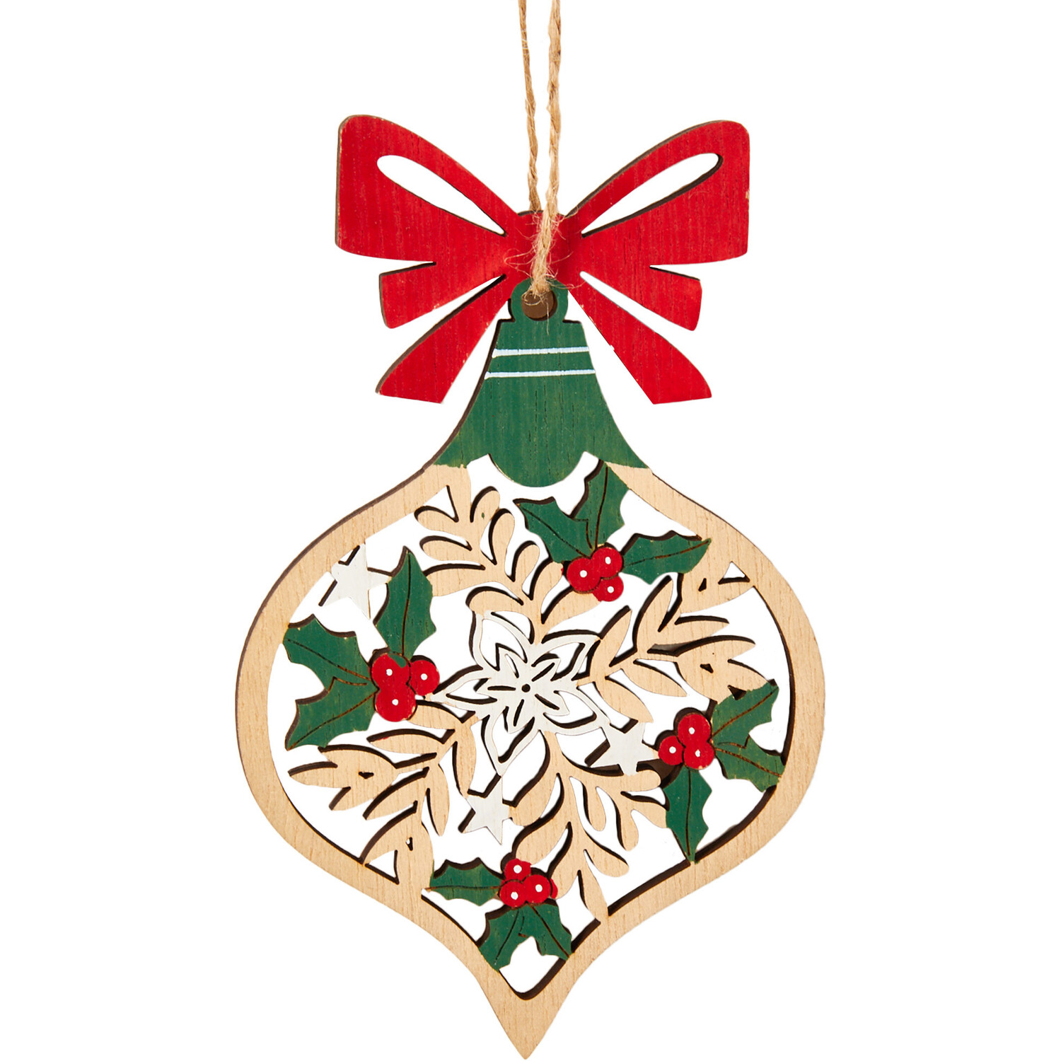 Wooden Bauble Bow Decoration Image 3
