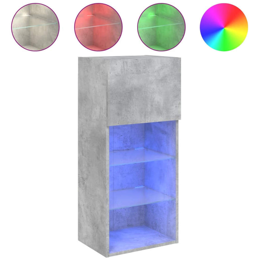 vidaXL Single Door 3 Shelf Concrete Grey Wall Mounted TV Cabinet with RGB LED Lights Image 6