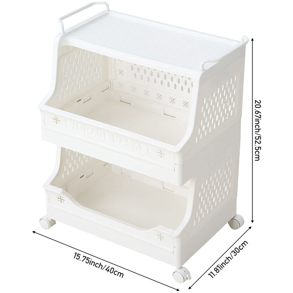 Living and Home 3-Tier White Foldable Plastic Storage Trolley Cart with Handles Image 8
