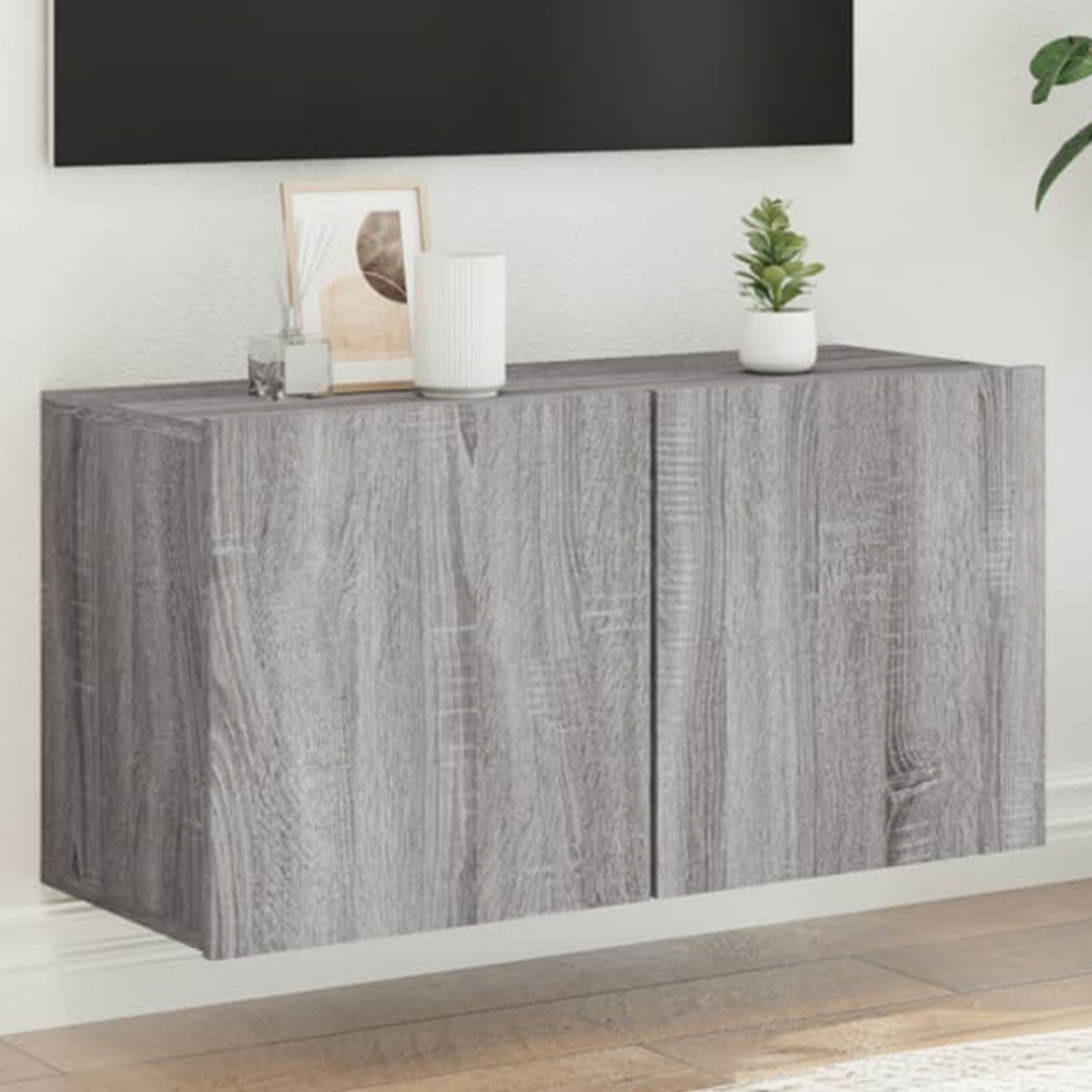 vidaXL 2 Door Grey Sonoma Wall Mounted TV Cabinet Image 1