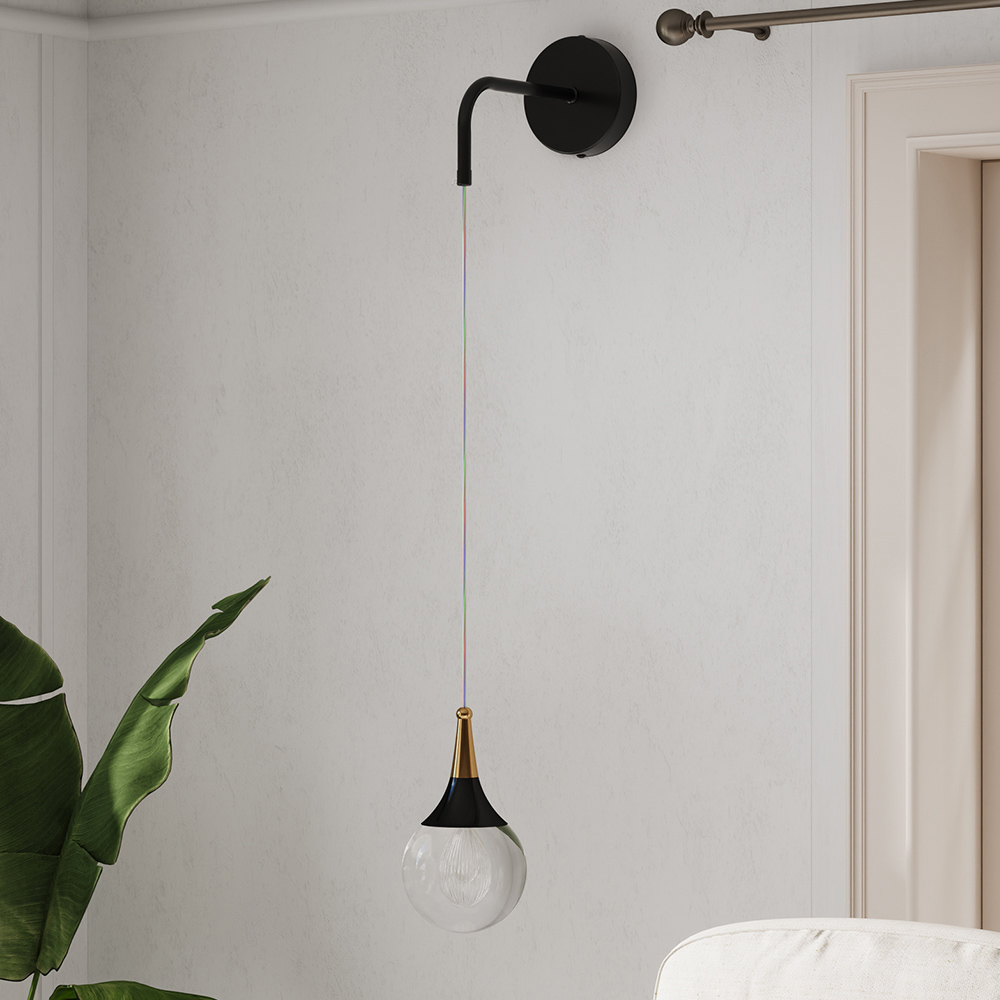 Living and Home Black and Gold Dew Drop Crystal Shade LED Wall Light Image 2