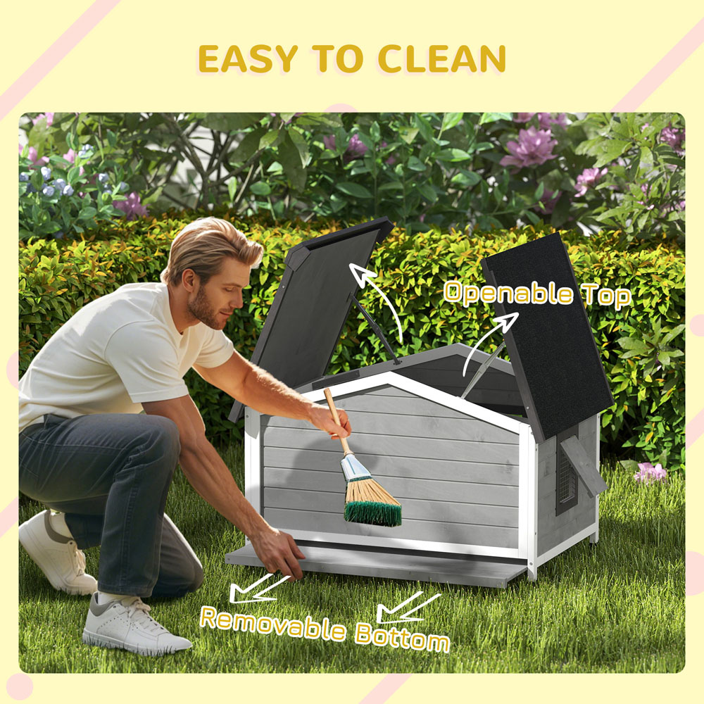 PawHut 65 x 72cm Grey Wooden Outdoor Dog Kennel Image 5