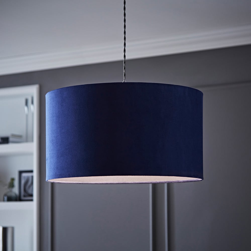 ValueLights Reni Navy Velvet Drum Ceiling Lamp Shade 45cm Image 2