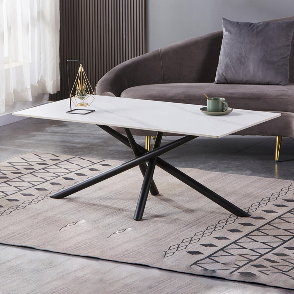 wilko Arlo White Wood Grain Ceramic Coffee Table Image 1