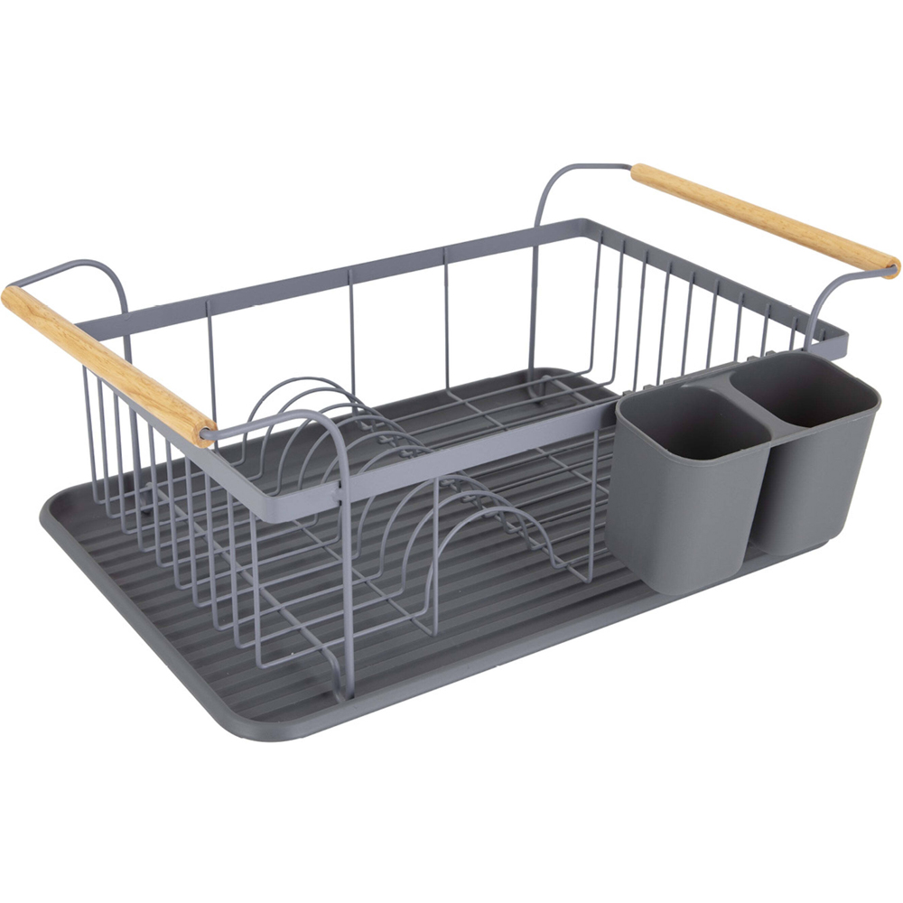 Tower Scandi Grey Dish Rack with Wooden Handles Image 1