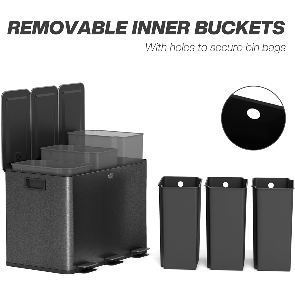 HOMCOM Triple Recycling Black Kitchen Pedal Bin 60L Image 7