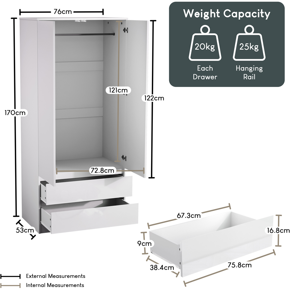 VIDA DESIGNS Glinton 2 Door 2 Drawer White Wardrobe Image 9