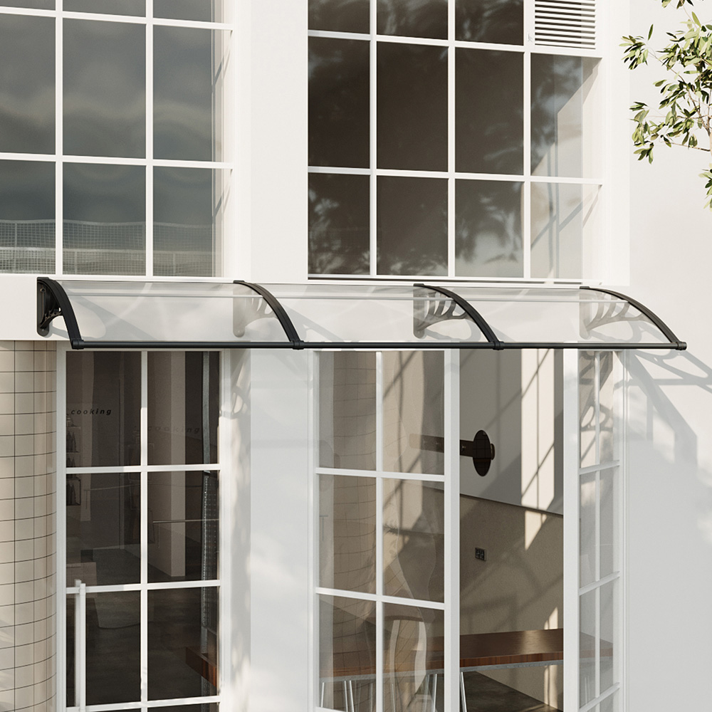 Living and Home Black Arched Door and Window Awning with Water Channel 3 x 1m Image 8
