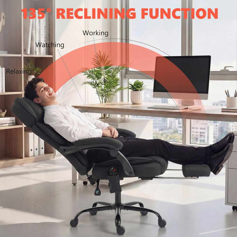 Portland Black Vibration Massage and Heat Reclining Office Chair Image 6