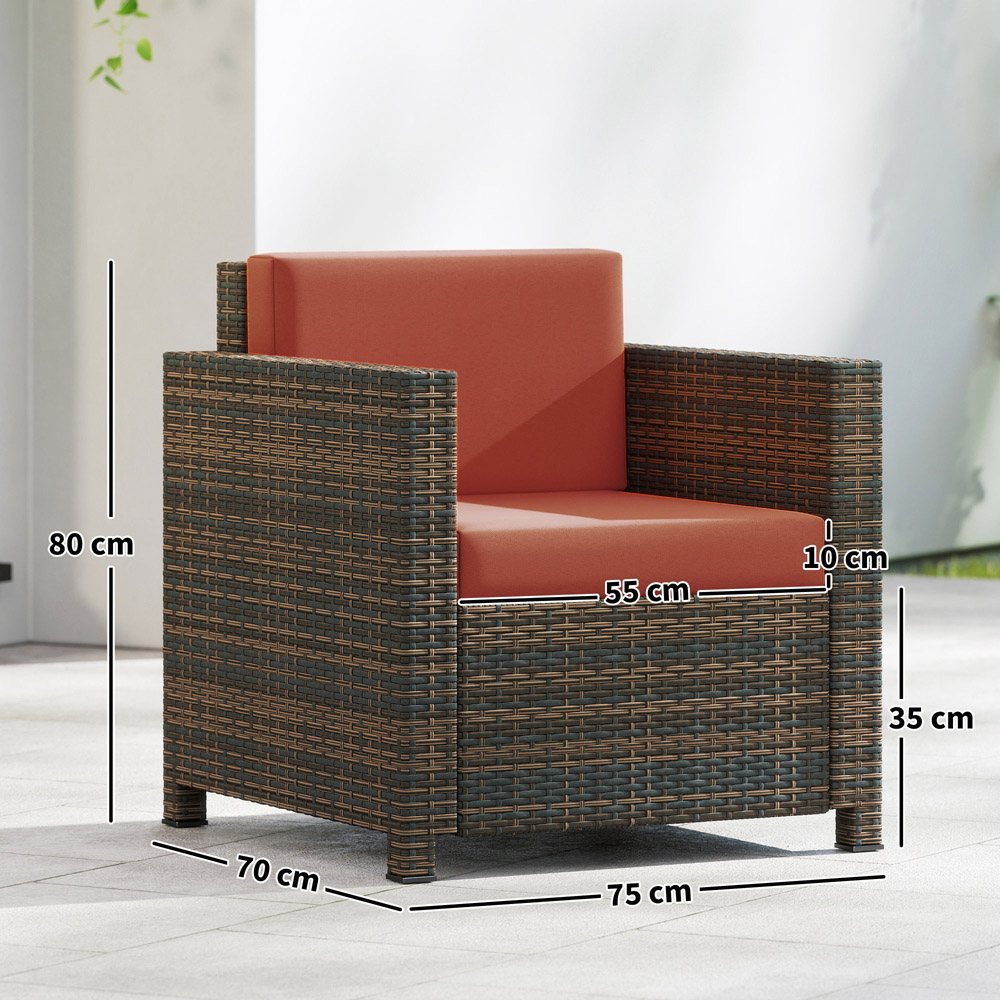 Outsunny Rattan Brown and Orange Cushioned Garden Armchair Image 9
