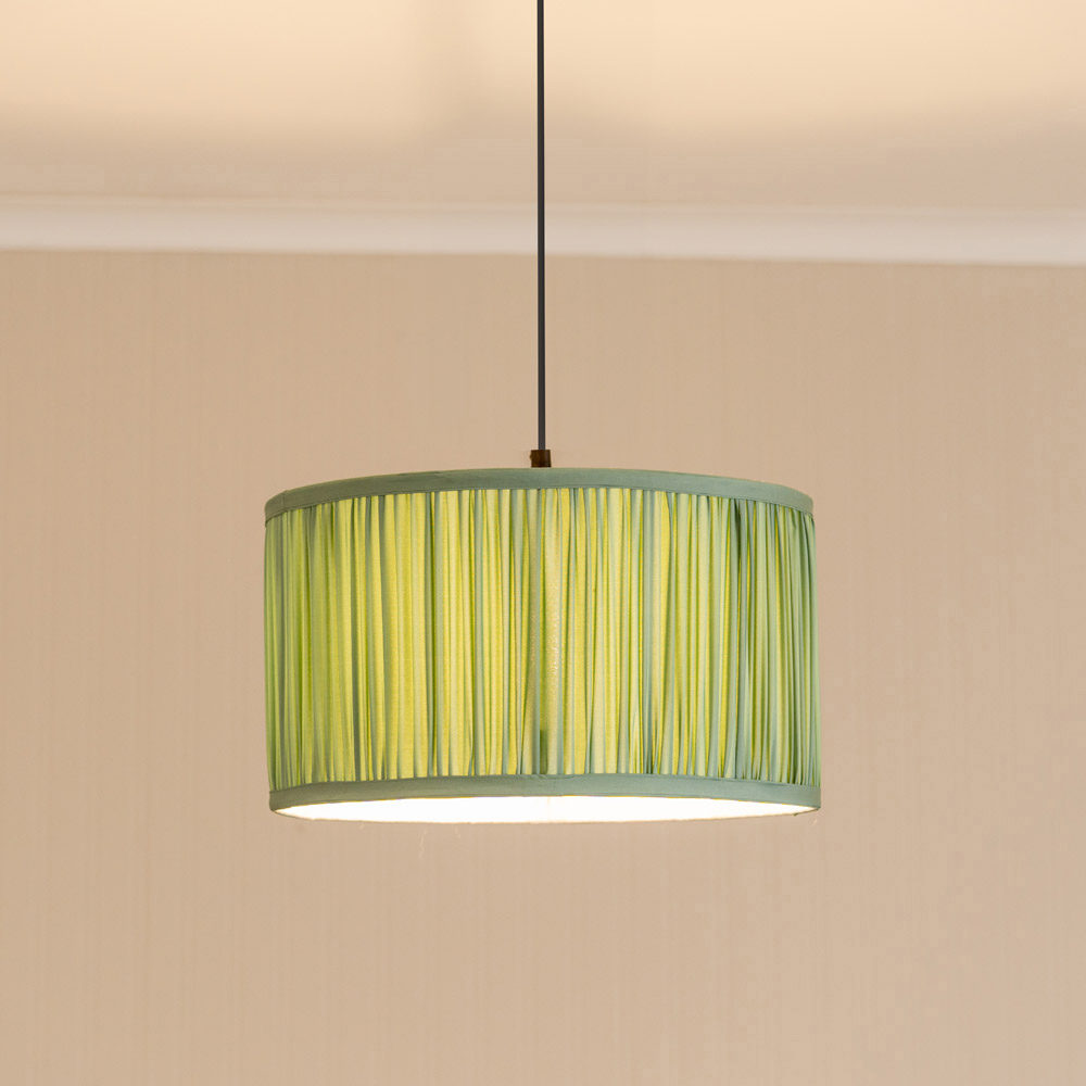 ValueLights Jess Green Ruched Pleated Large Drum Lamp Shade Image 2