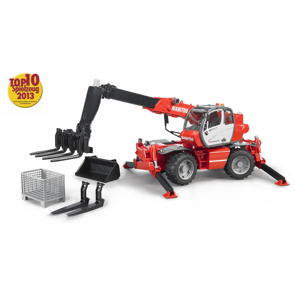 Bruder Kids Manitou MRT 2150 Telescopic Industrial Forklift Playset Model with Accessories Image 8