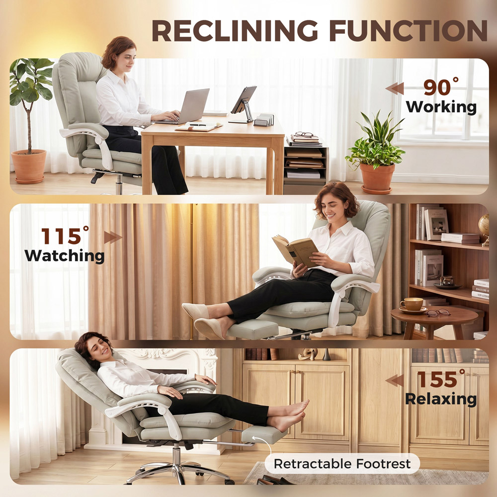 HOMCOM Khaki Reclining Office Chair with Lumbar Support Image 6