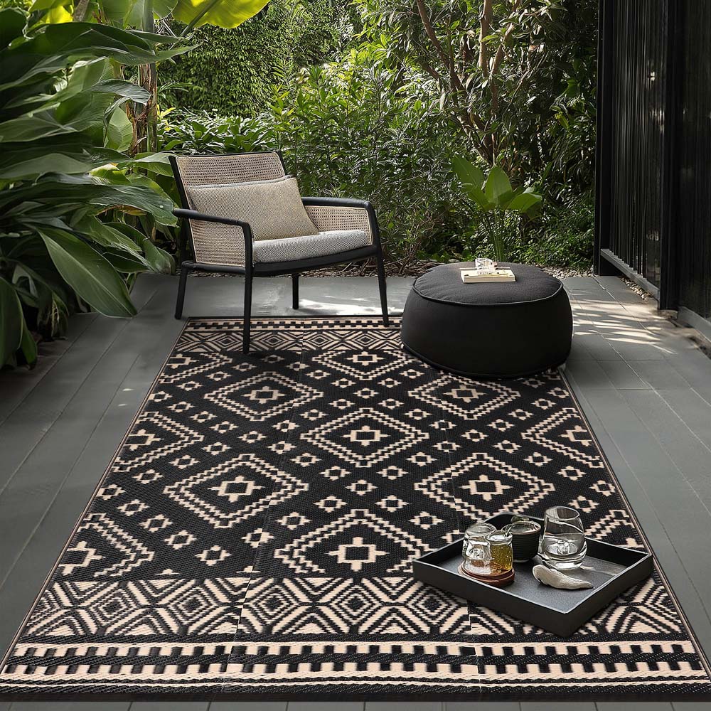 Green Decore Venice Black and Beige Camping and Picnic Rug 120 x 180cm Image 8