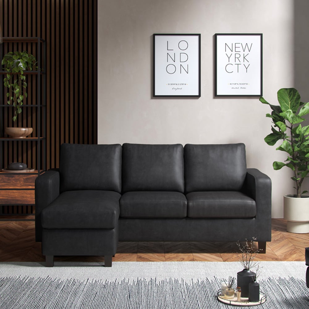 Monroe 3 Seater Black PU Leather Reversible Chaise Sofa Image 3