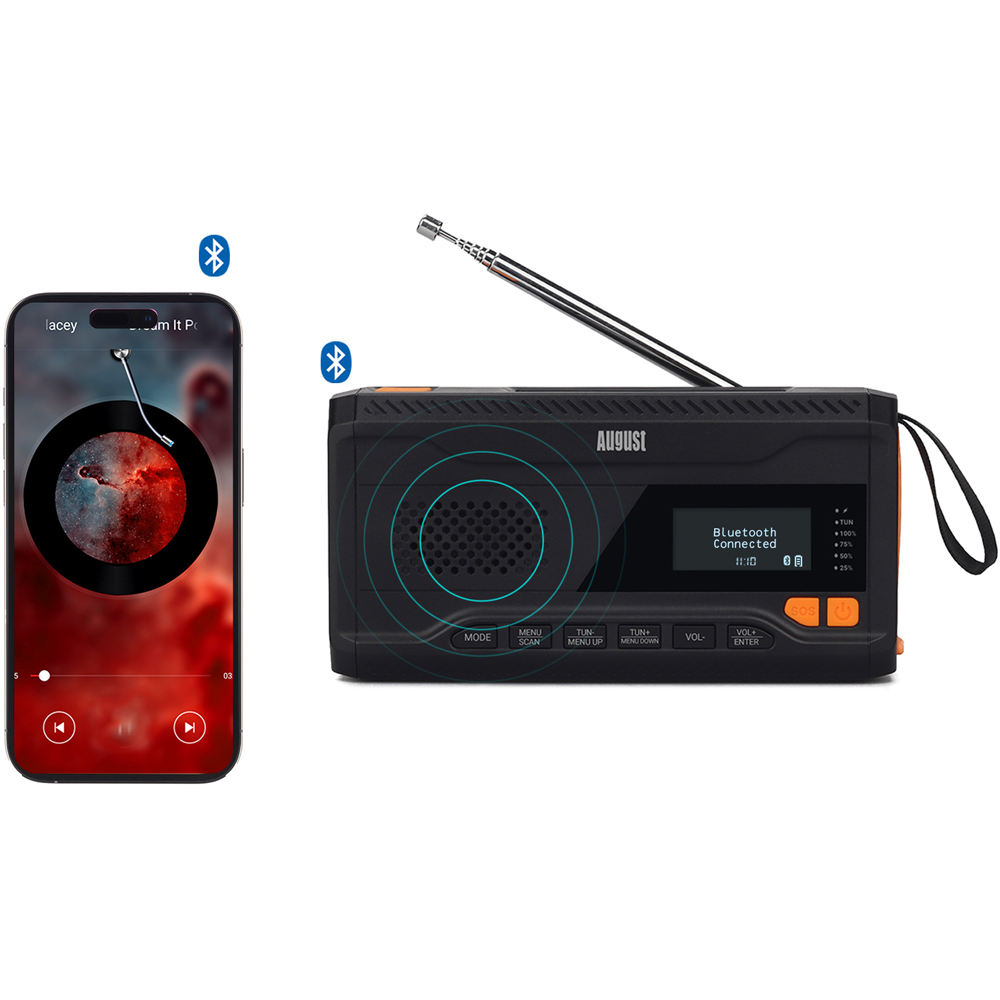 August MB290 Rechargeable Solar and Hand Crank DAB DAB+ FM Radio and Bluetooth Speaker Image 2