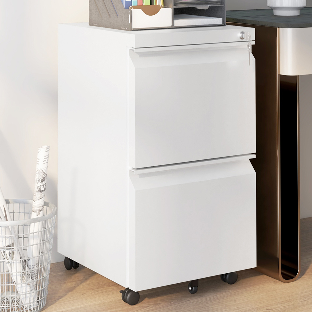 Portland 2 Drawer White Mobile Filing Cabinet with Lock Image 1