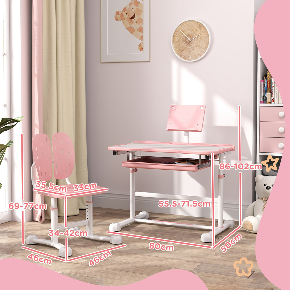 AIYAPLAY Pink Kids Tiltable Desk and Chair Set Image 8