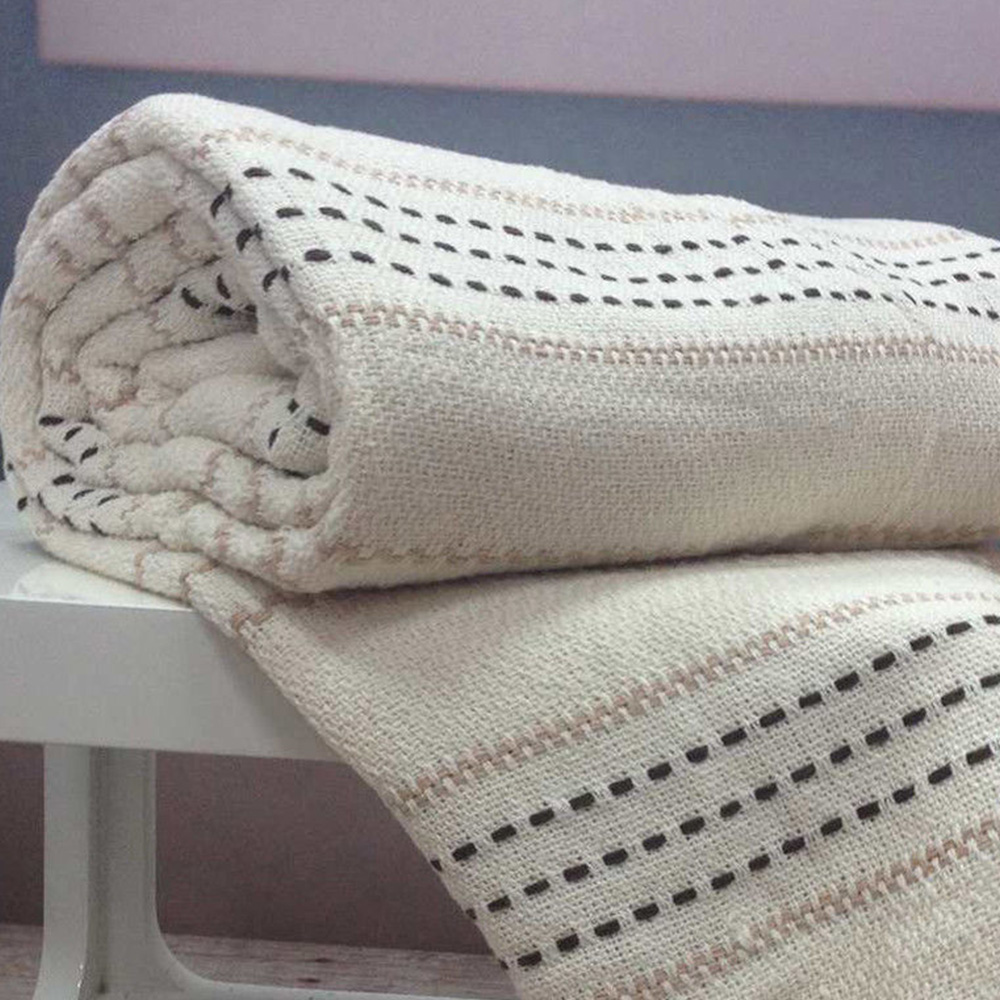 Rapport Home Cream Stitch Strip Woven Cotton Throw 254 x 254cm Image 3