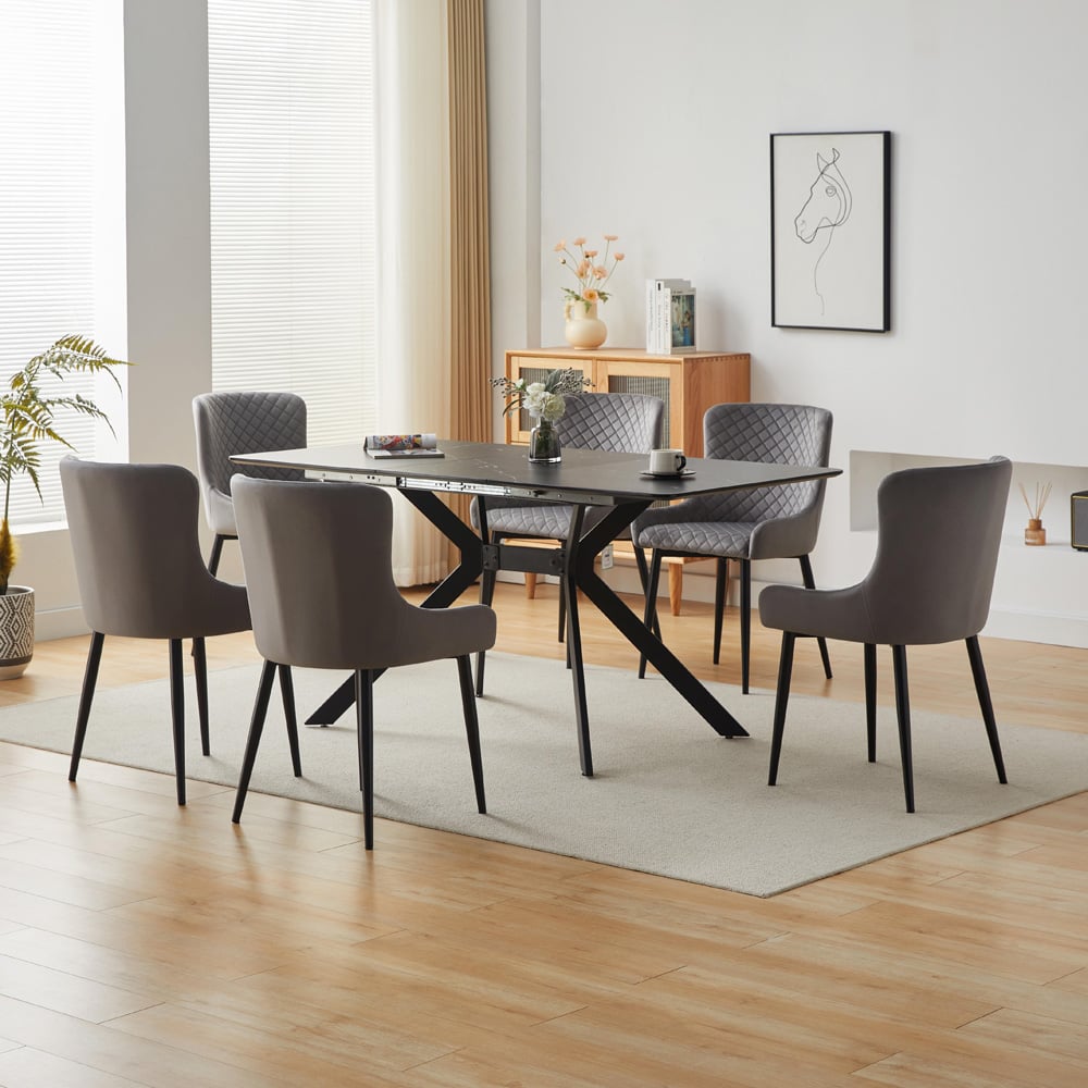 Brooklyn 6 Seater Dining Set Grey and Black Image 1