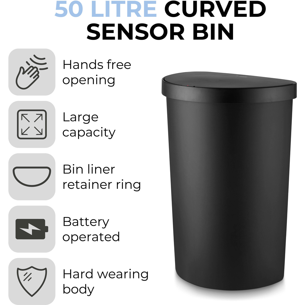 Tower Black Curved Sensor Bin 50L Image 3