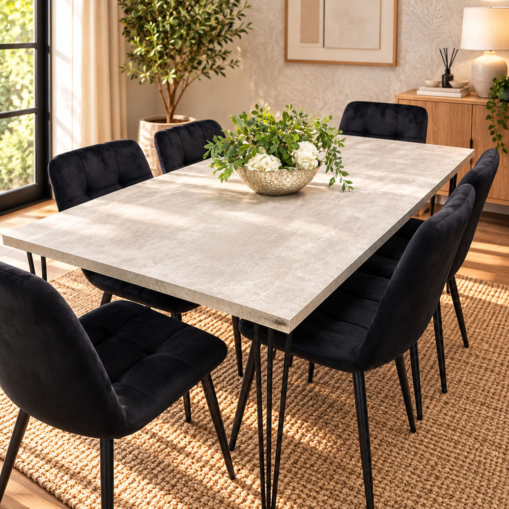 Kosy Koala 6 Seater Wood and Velvet Tufted Dining Set Grey and Black Image 2
