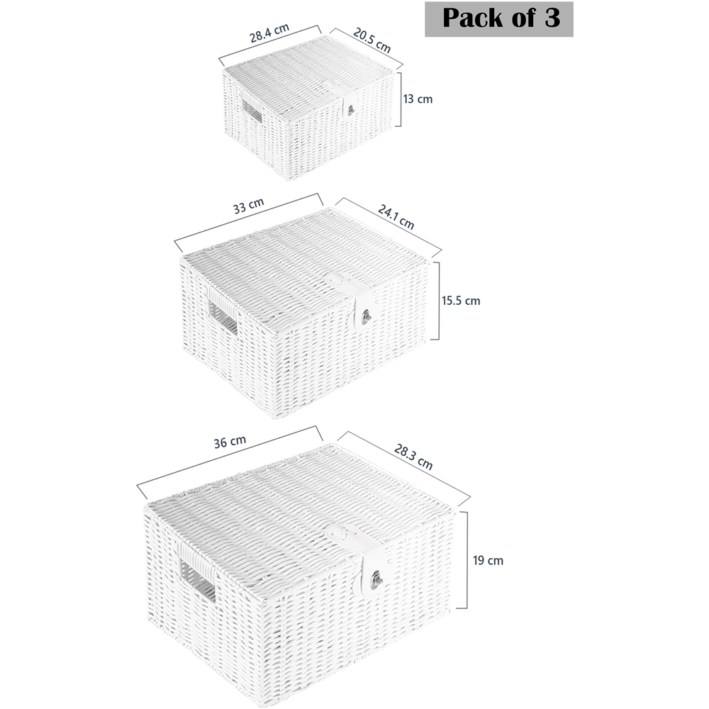 Innoteck Essentials White Wicker Woven Storage Basket with Lid 3 Pack Image 8
