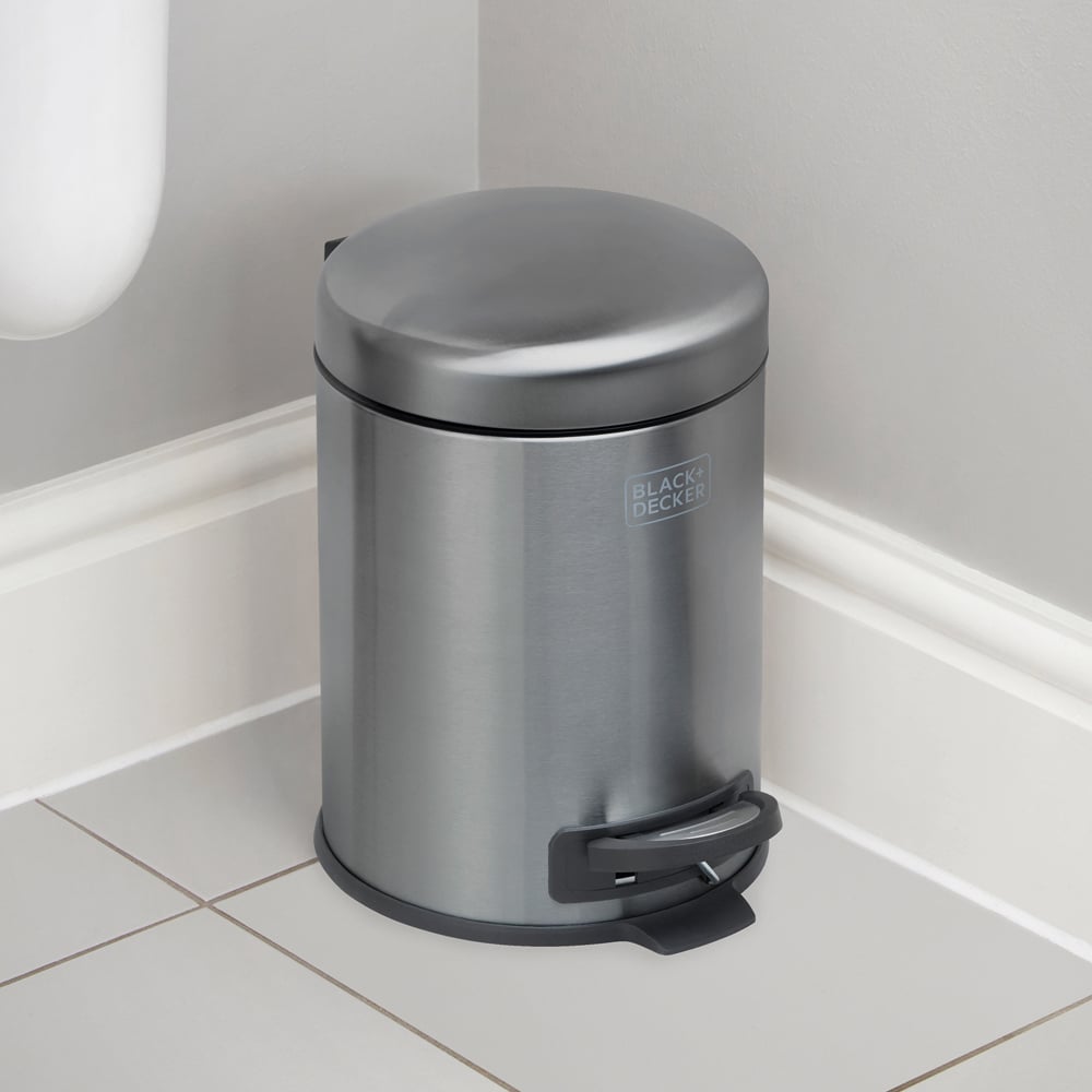 Black + Decker Dark Stainless Steel Dome Lid Pedal Bin 5L Image 4