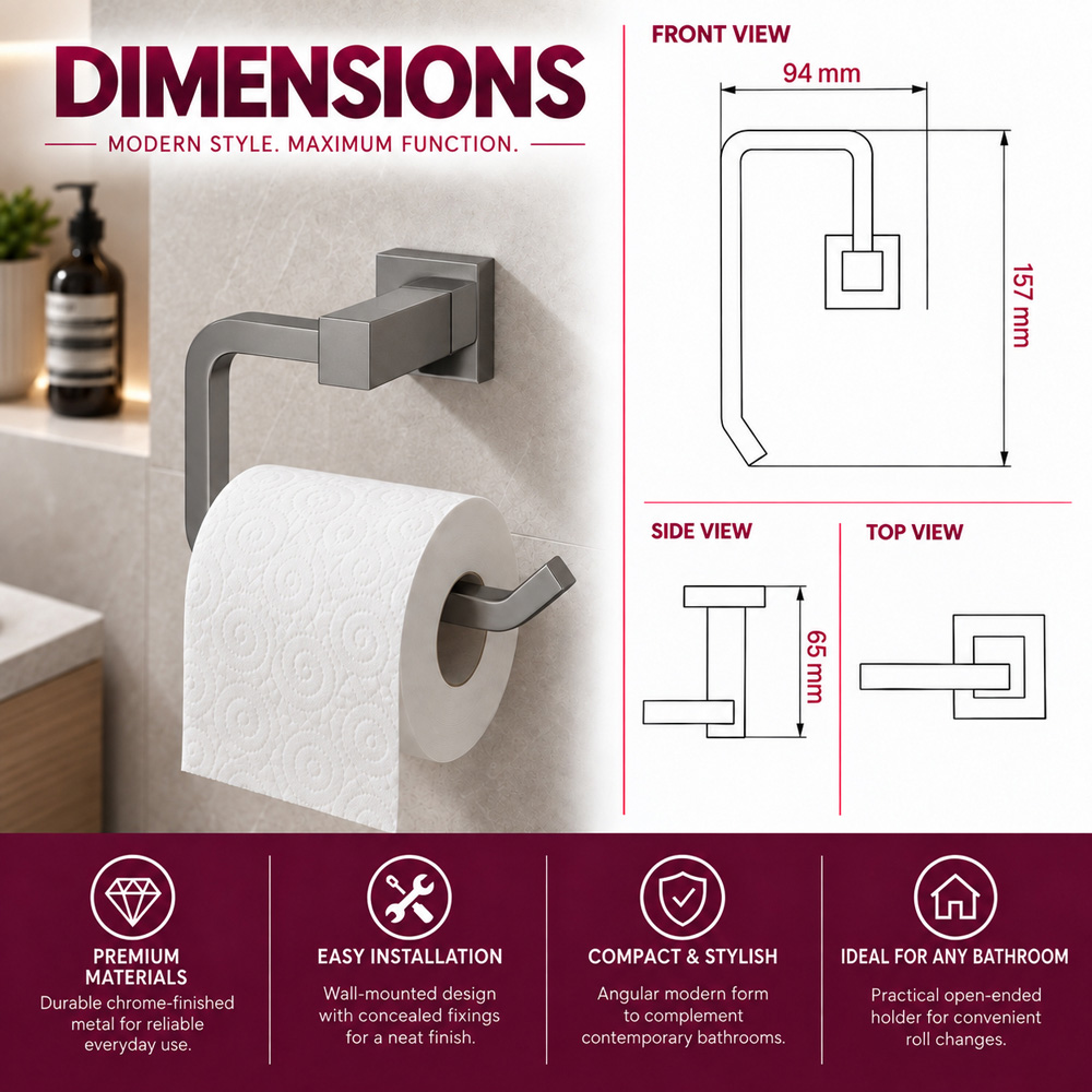 Go Bathrooms Froma Gunmetal Grey Wall-Mounted Toilet Roll Holder 157mm Image 5