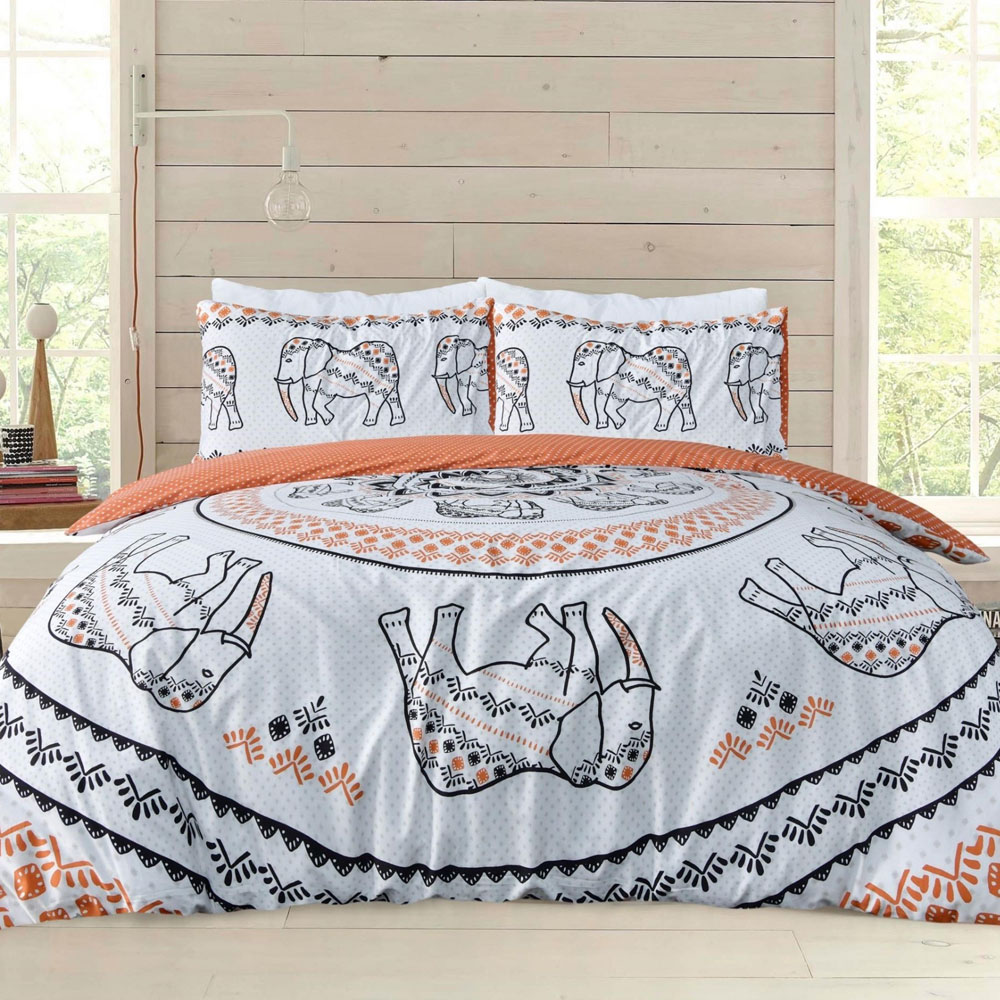 Smart Living Double Rust Tribal Elephant Reversible Duvet Cover Set Image 1