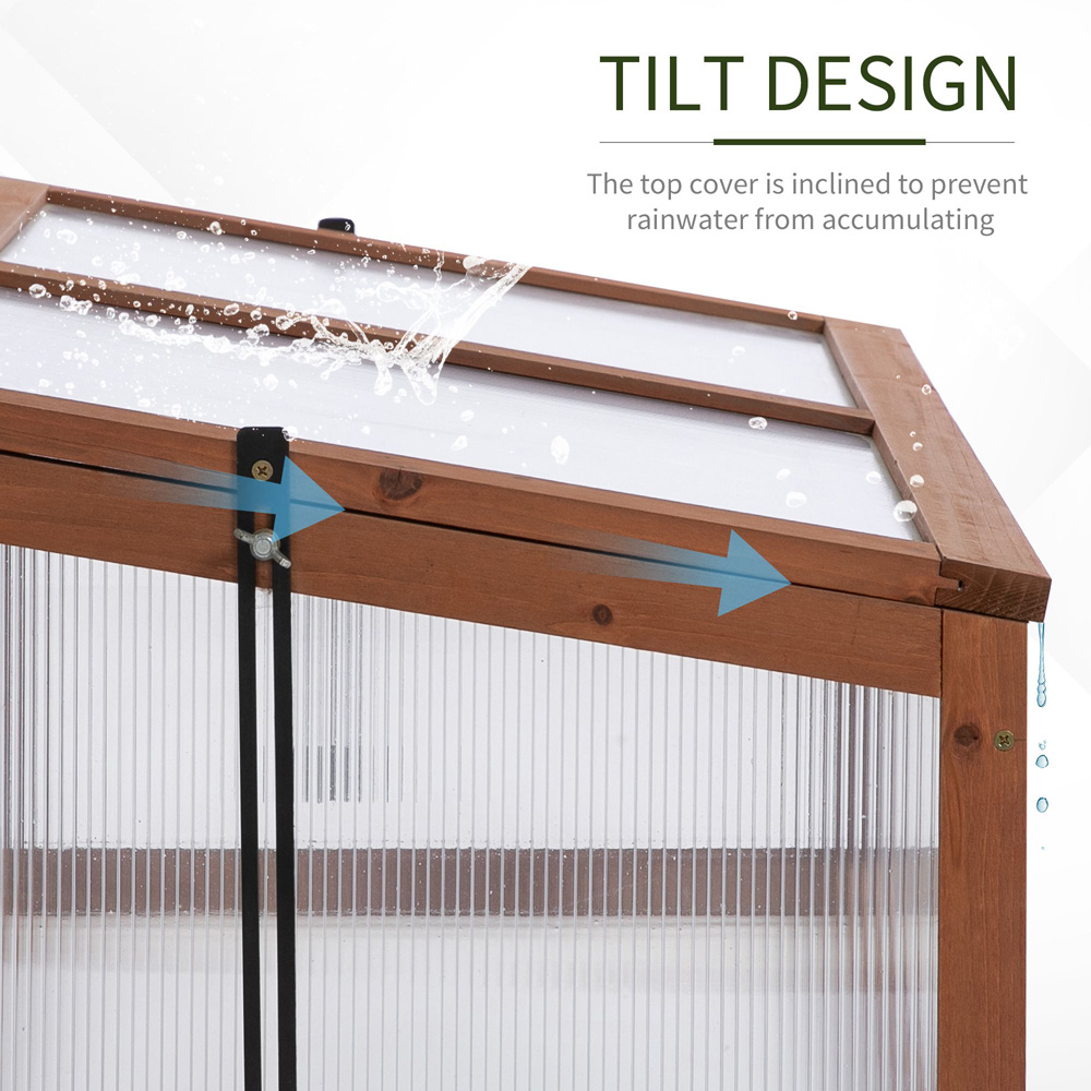 Outsunny Brown Wooden Polycarbonate 3.2 x 2.1ft Cold Frame with Top Cover Image 5