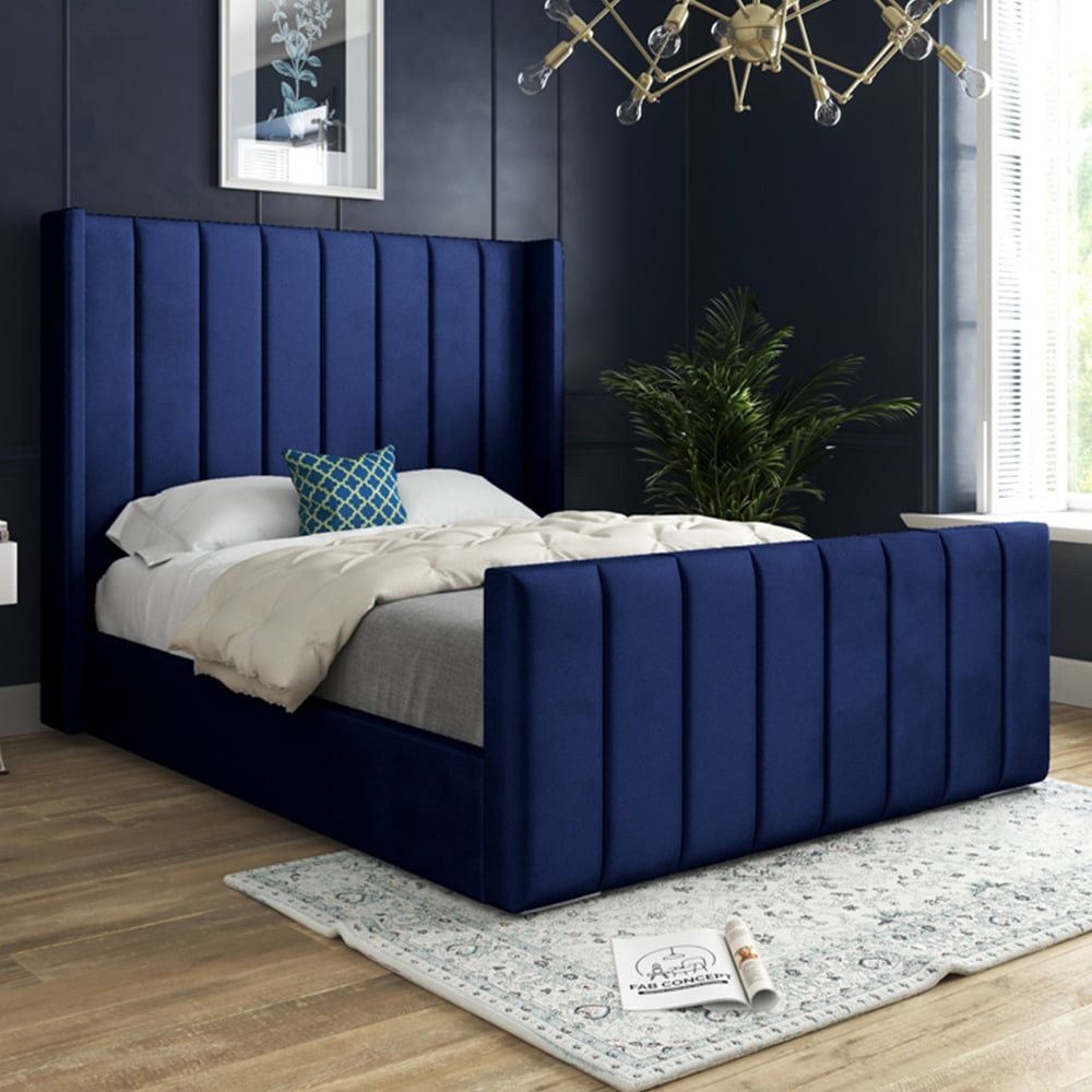 DS Living Oxford Double Blue Soft Plush Velvet Bed Frame Image 1