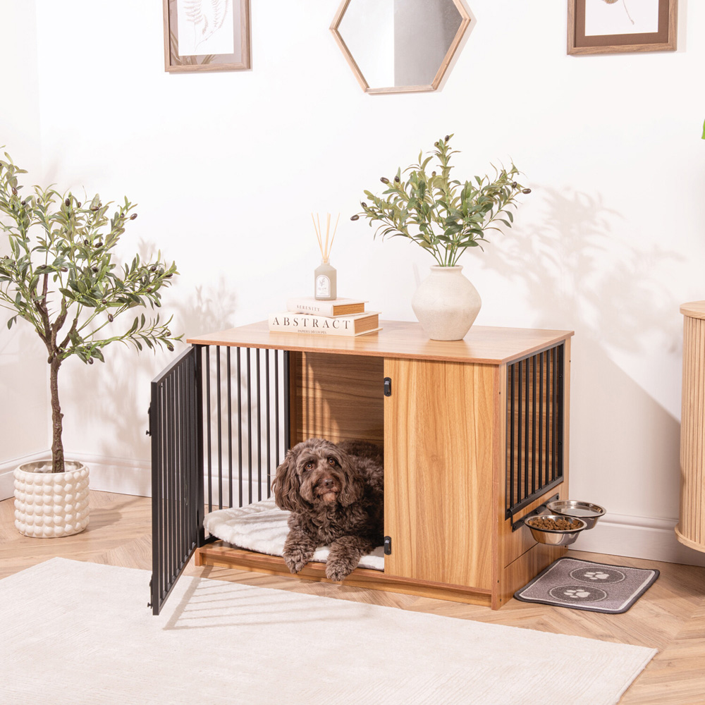 Medium Wooden Dog Crate Natural Image 2