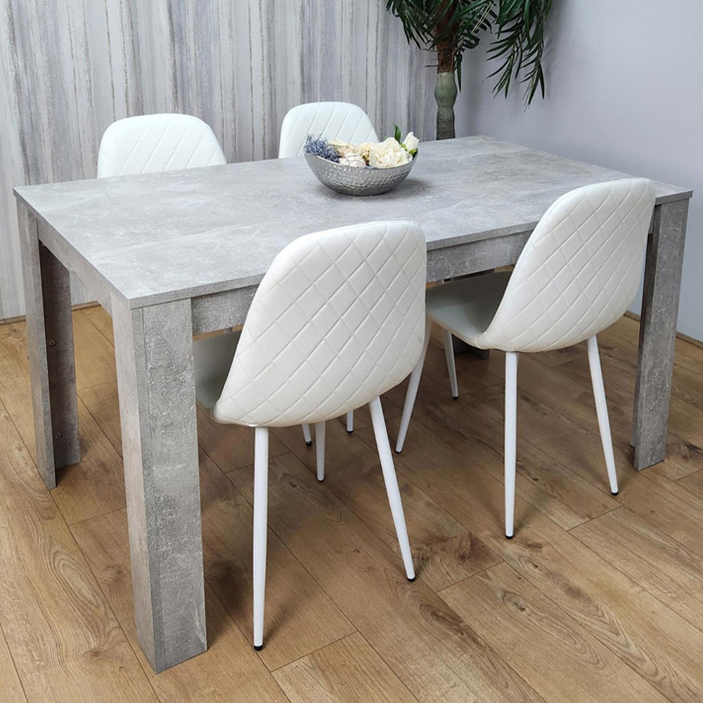 Portland 4 Seater Dining Set Stone Grey Effect and White Image 1