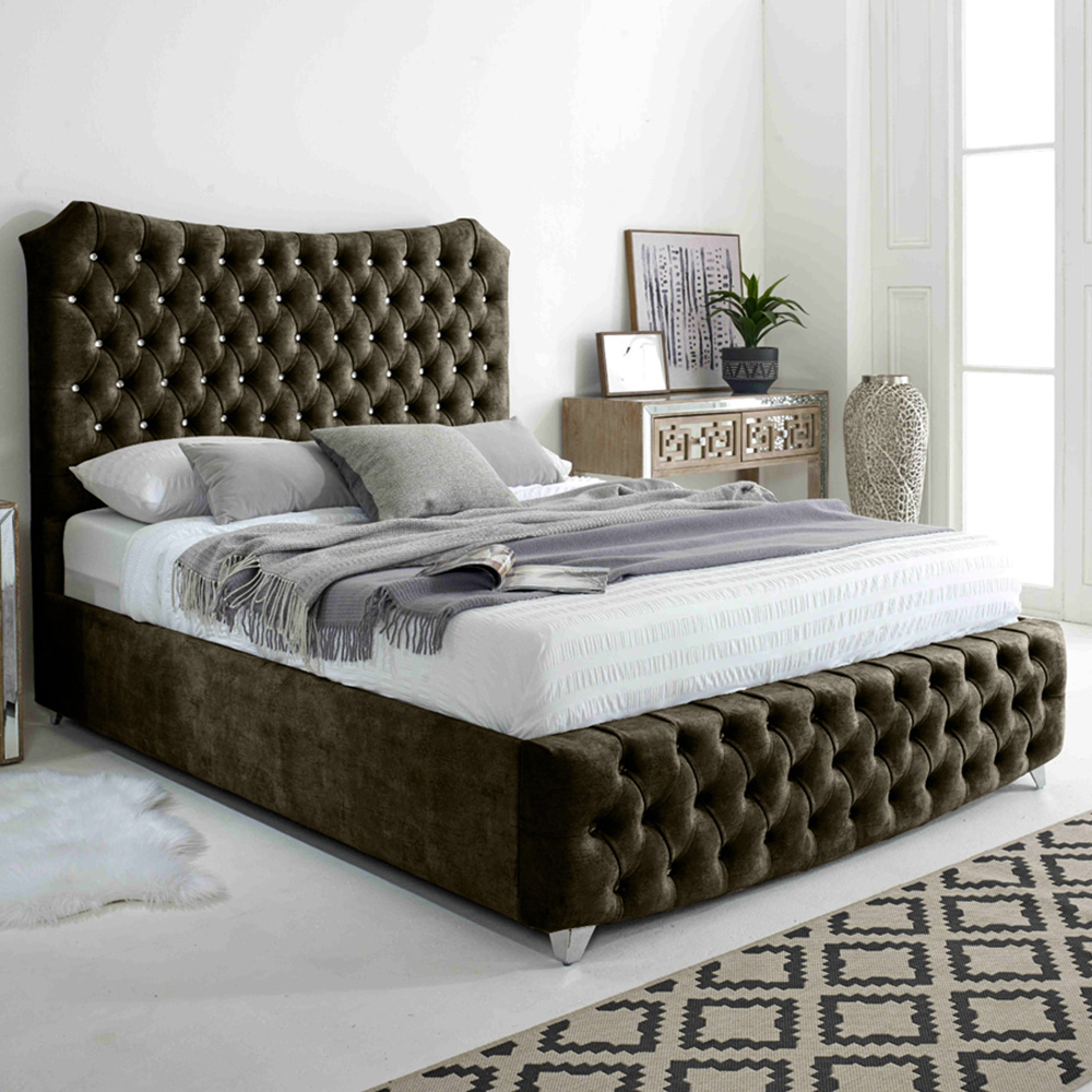 Eleganza Valentino King Size Mink Marble Fabric Bed Frame with Chesterfield Headboard and Footboard Image 1