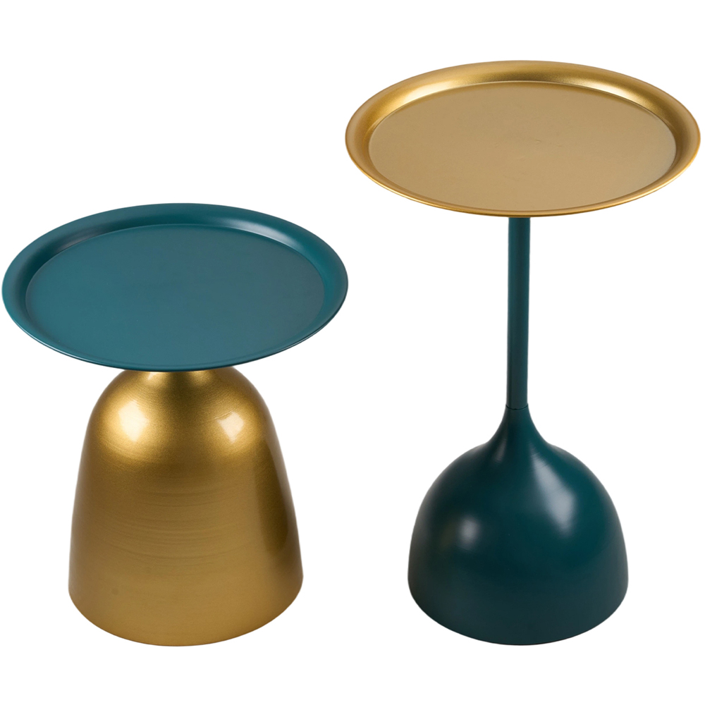 Living and Home Deep Teal and Gold Round Side Table Set of 2 Image 5