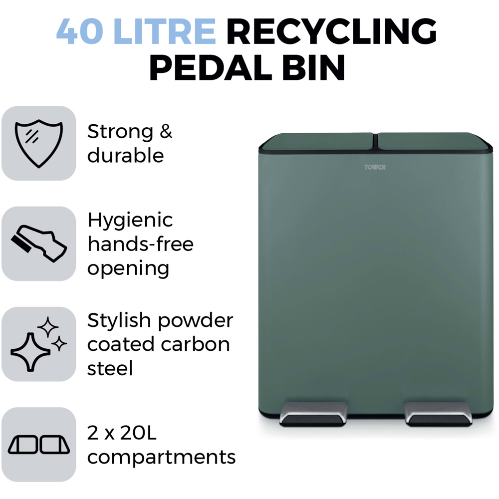 Tower Double Recycling Green Pedal Bin 40L Image 6