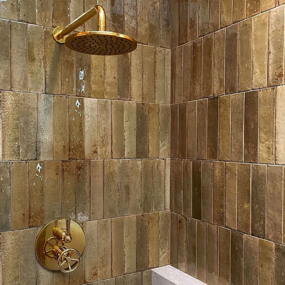 Top Ceramics Metro Mustard Red Gloss Flat Bumpy Ceramic Wall Tile 65 x 250mm 0.82sqm Image 1