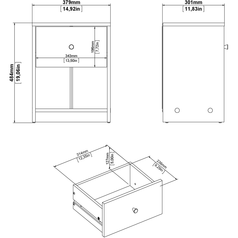 Furniture To Go May Single Drawer Single Shelf Grey Bedside Table Image 9