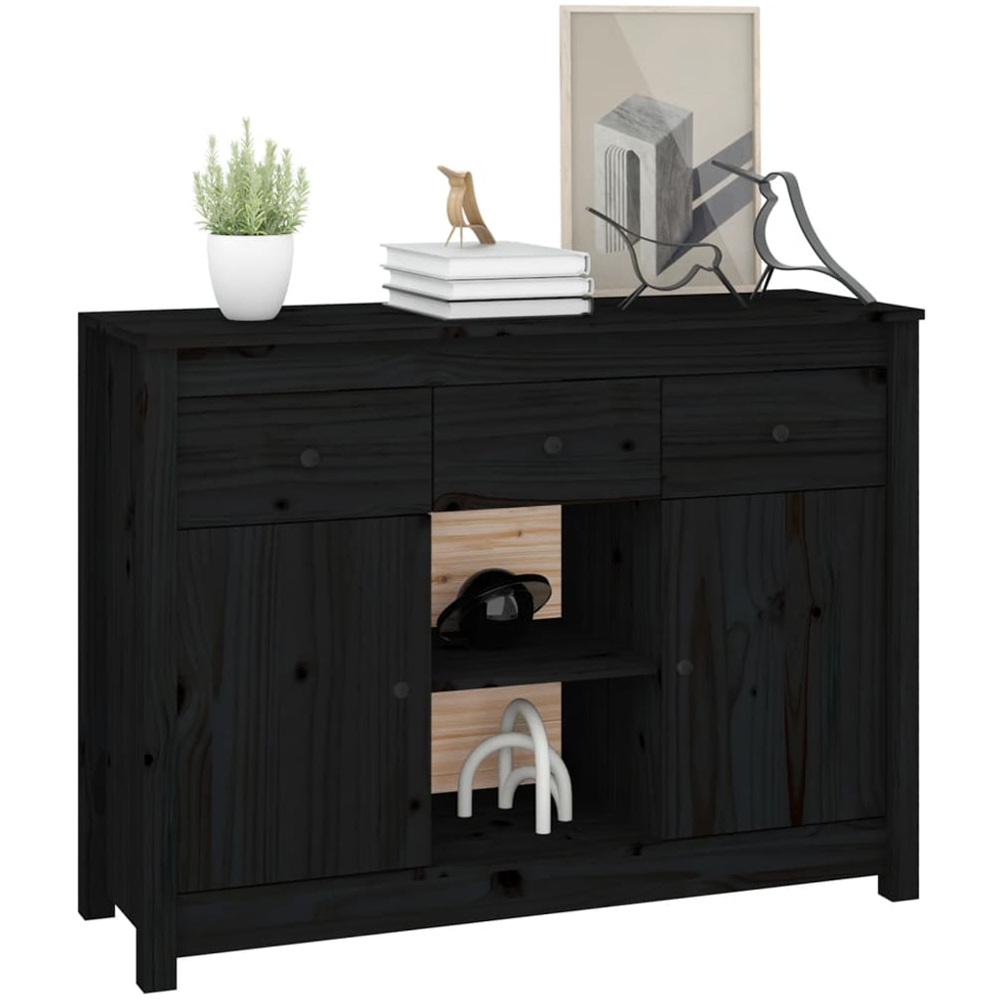 vidaXL 2 Door 3 Drawer 2 Shelf Black Wooden Sideboard Image 4